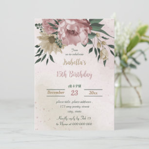 Invitation fleurs de champagne rose botanique anniversaire