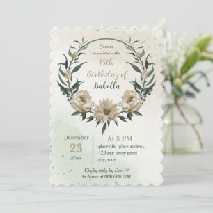 Invitation fleurs de champagne verdure anniversaire