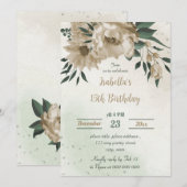 Invitation fleurs de champagne verdure anniversaire (Devant / Derrière)