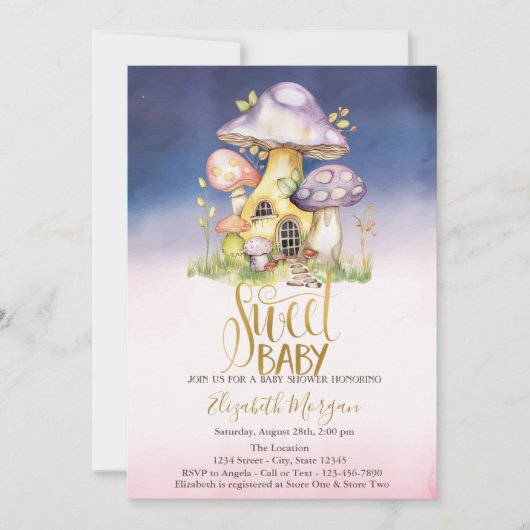 Invitation Fleurs de champignons ombrées Baby Shower (Devant)