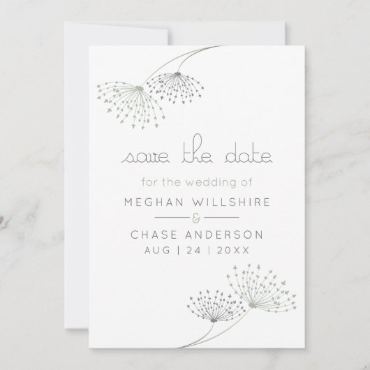 Invitation Fleurs de charbon de bois et de vert à surface min (Devant)