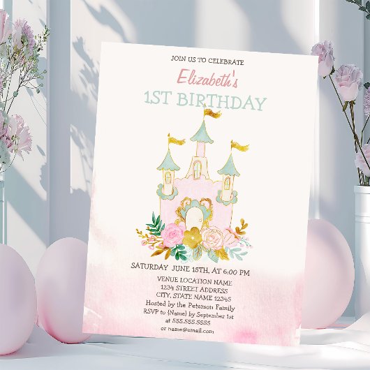 Invitation Fleurs de château aquarelle Anniversaire