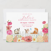 Invitation Fleurs de chats mignons anniversaire (Devant)