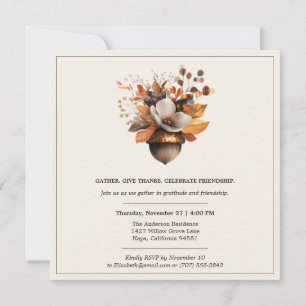 Invitation Fleurs de chêne rustiques   Dîner de Thanksgiving 