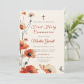 Invitation Fleurs de chiot Fille Florale Première Communion s (Debout devant)