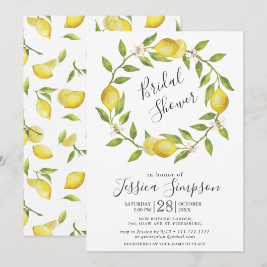 Invitation Fleurs de citron verdure Douceur de mariage aquar (Devant / Derrière)
