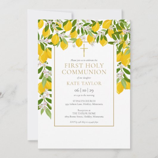 Invitation Fleurs de citron verdure Première communion solenn (Devant)