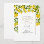 Invitation Fleurs de citron verdure Première communion solenn (Devant / Derrière)