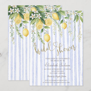 Invitation Fleurs de Citronniers Rayures Bleues Baby Shower