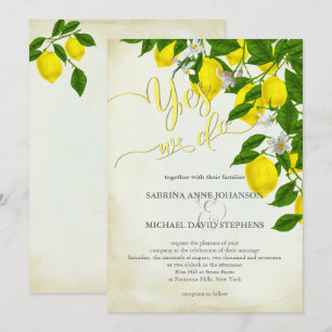 Invitation Fleurs de citrons d'aquarelle et Mariage de verdur