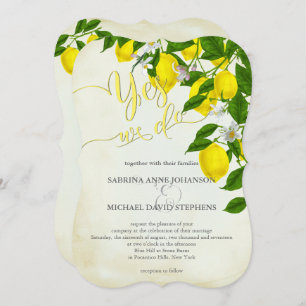 Invitation Fleurs de citrons d'aquarelle et Mariage de verdur