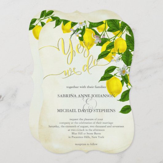 Invitation Fleurs de citrons d'aquarelle et Mariage de verdur (Devant / Derrière)