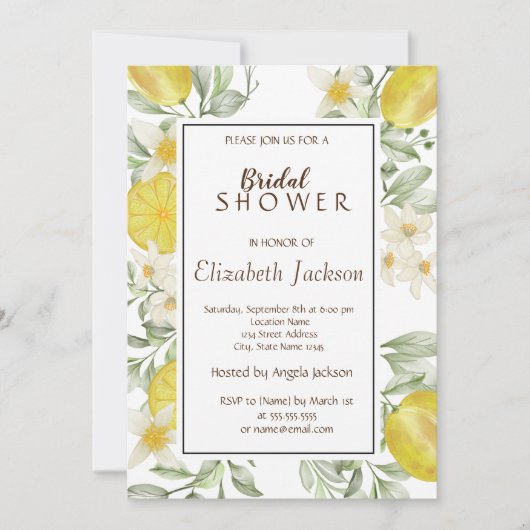 Invitation Fleurs de citrons d'aquarelle mignonne (Devant)