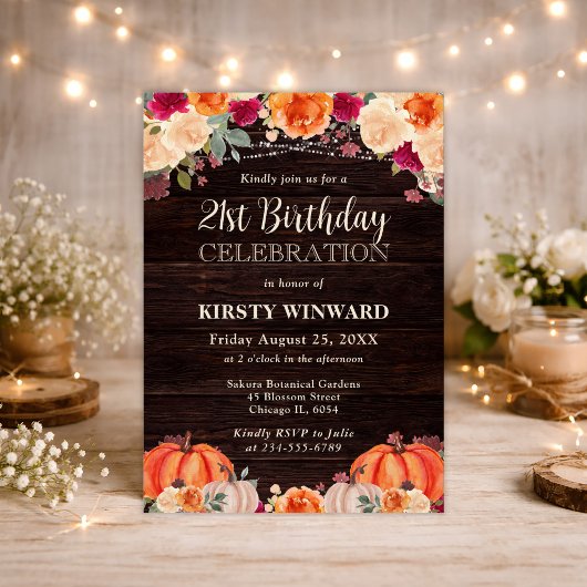 Invitation Fleurs de citrouille orange automnal rustique 21e 