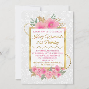 Invitation Fleurs de citrouille rose aquarelle feuille d'or a