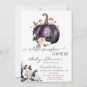 Invitation Fleurs de citrouille violette, Baby Shower à pois