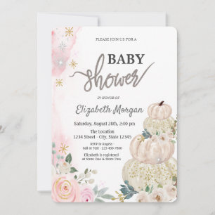 Invitation Fleurs de citrouilles blanches chic aquarelle Baby