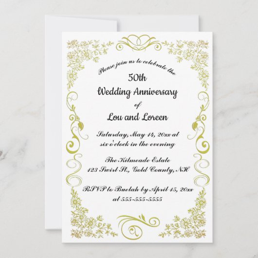 Invitation Fleurs de coeur en or modifiable Feuille (Devant)