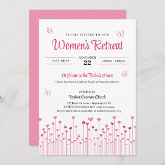 Invitation Fleurs de Coeur rose Retraite de l'Eglise des femm