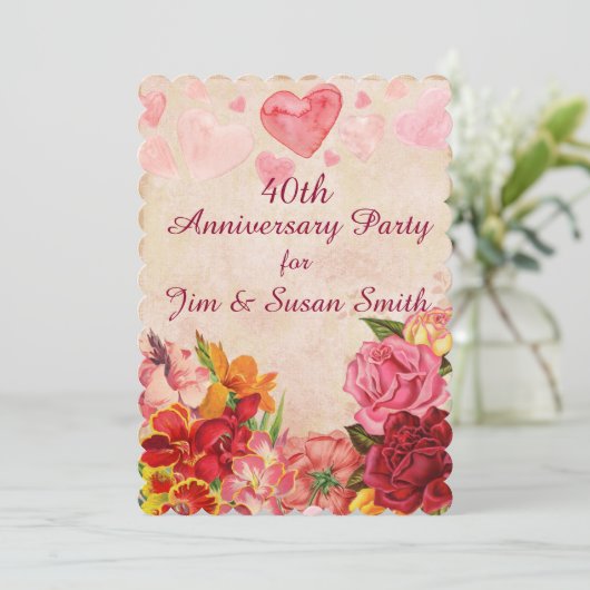 Invitation Fleurs de coeur steampunk victorien pour anniversa (Debout devant)