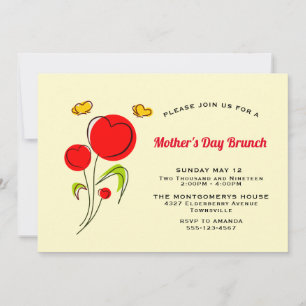 Invitation Fleurs de coeur Whimsical Brunch Fête des Mères