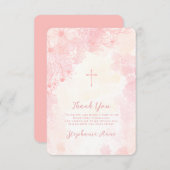 Invitation Fleurs de communion Merci d'aquarelles roses (Devant / Derrière)