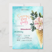 Invitation Fleurs de cônes de crème glacée été fête d'anniver (Devant)