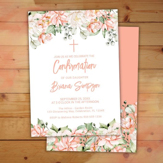 Invitation Fleurs de Confirmation Fleurie Ivory Blush de Pêch