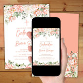 Invitation Fleurs de Confirmation Fleurie Ivory Blush de Pêch