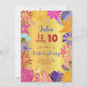 Invitation Fleurs de contour doré Anniversaire (Devant)