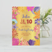 Invitation Fleurs de contour doré Anniversaire (Debout devant)