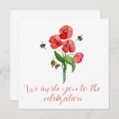 Invitation Fleurs de coquelicot écarlate d'aquarelle et bourd (Devant / Derrière)