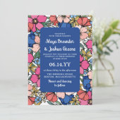 Invitation Fleurs de corail rose bleu Mariage d'été du printe (Debout devant)