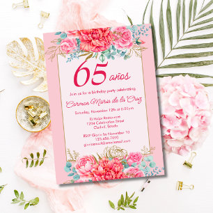 Invitation Fleurs de corail rose Fête d'anniversaire espagnol