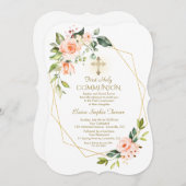 Invitation Fleurs de corail Vivant Cadre d'or Sainte Communio (Devant / Derrière)