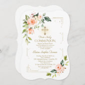 Invitation Fleurs de corail vivantes Parties scintillant d'or (Devant / Derrière)