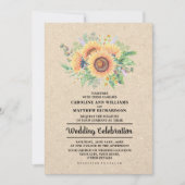 Invitation Fleurs de couleur aquarelle | Mariage papier Kraft (Devant)