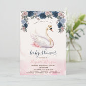 Invitation Fleurs de couronne de cygne Baby shower à rayures (Debout devant)