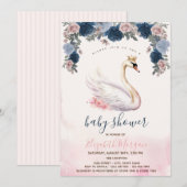 Invitation Fleurs de couronne de cygne Baby shower à rayures (Devant / Derrière)