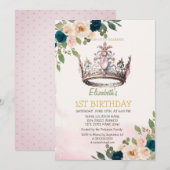 Invitation Fleurs de couronne de princesse Points d'anniversa (Devant / Derrière)