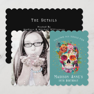 Invitation Fleurs de Crâne de Sucre Anniversaire de Toutes le