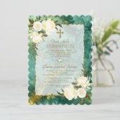 Invitation Fleurs de crème blanche chic Gold Première communi (Debout devant)