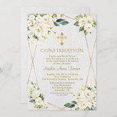 Invitation Fleurs de crème blanche de luxe Confirmation Gold  (Devant / Derrière)