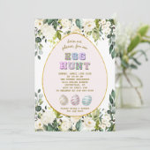 Invitation Fleurs de crème blanche délicates Chasse aux oeufs (Debout devant)