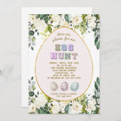 Invitation Fleurs de crème blanche délicates Chasse aux oeufs (Devant / Derrière)