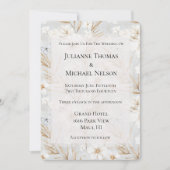 Invitation Fleurs de crème blanche Mariage de papillons bleus (Devant)