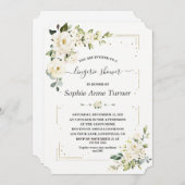 Invitation Fleurs de crème blanche Parties scintillant or Lin (Devant / Derrière)