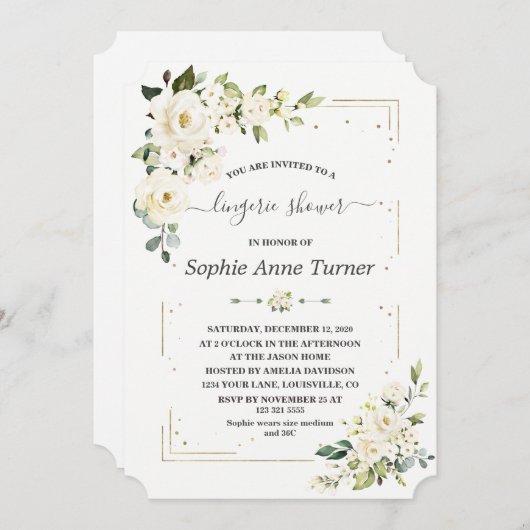 Invitation Fleurs de crème blanche Parties scintillant or Lin (Devant / Derrière)