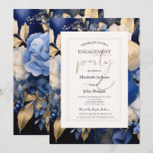 Invitation Fleurs de crème bleue de la Marine Partie d'engage (Devant / Derrière)