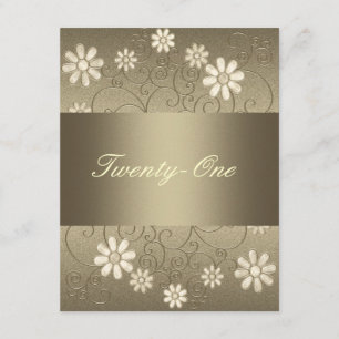 Invitation Fleurs de crème en métal d'étain bronze pour 21e a